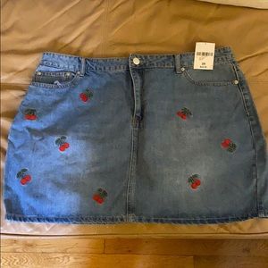 Forever 21 denim skirt with embroidery cherries